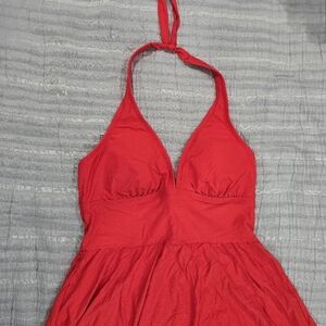 Cherry Red Halter Peplum Tankini